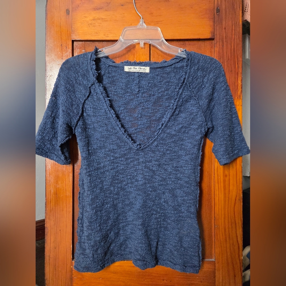 We The Free Textured Navy Short Sleeve Top